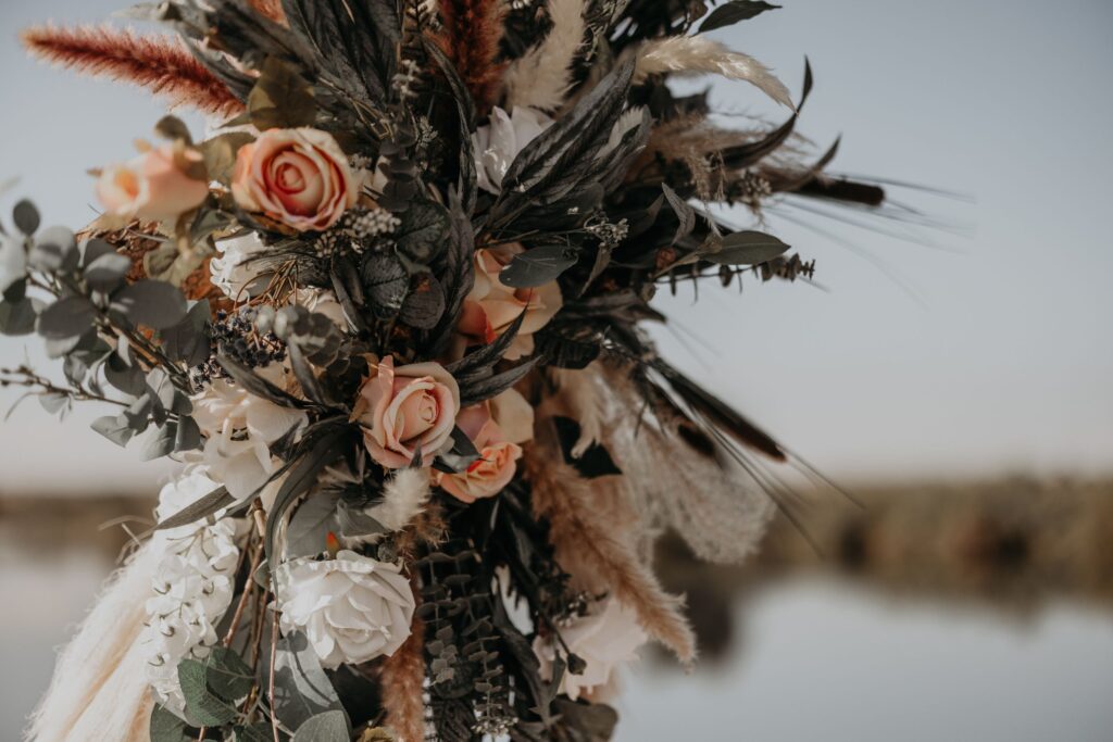 close up image of rustic wedding bouquet.
