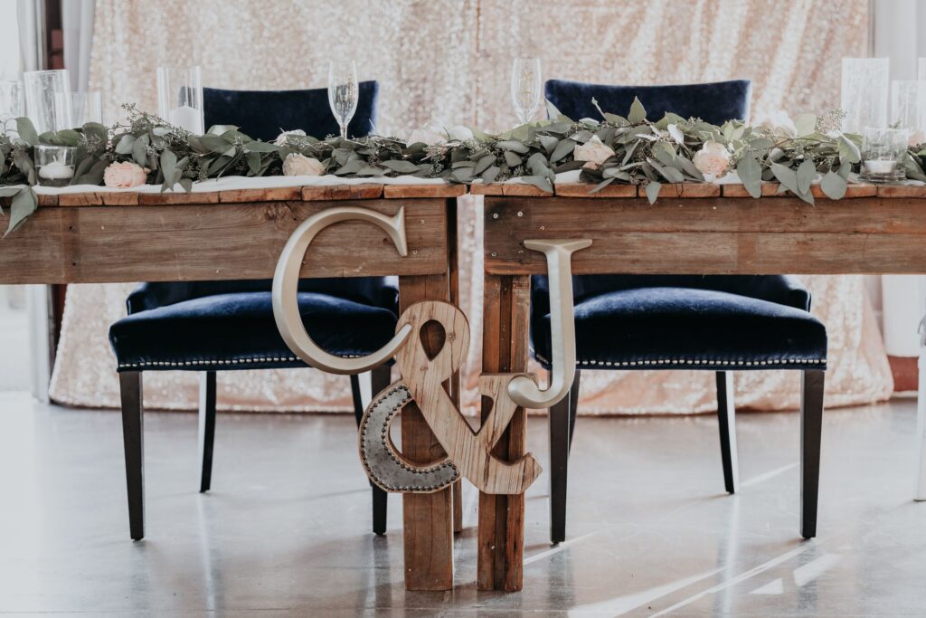close up image of head table during rustic western wedding.