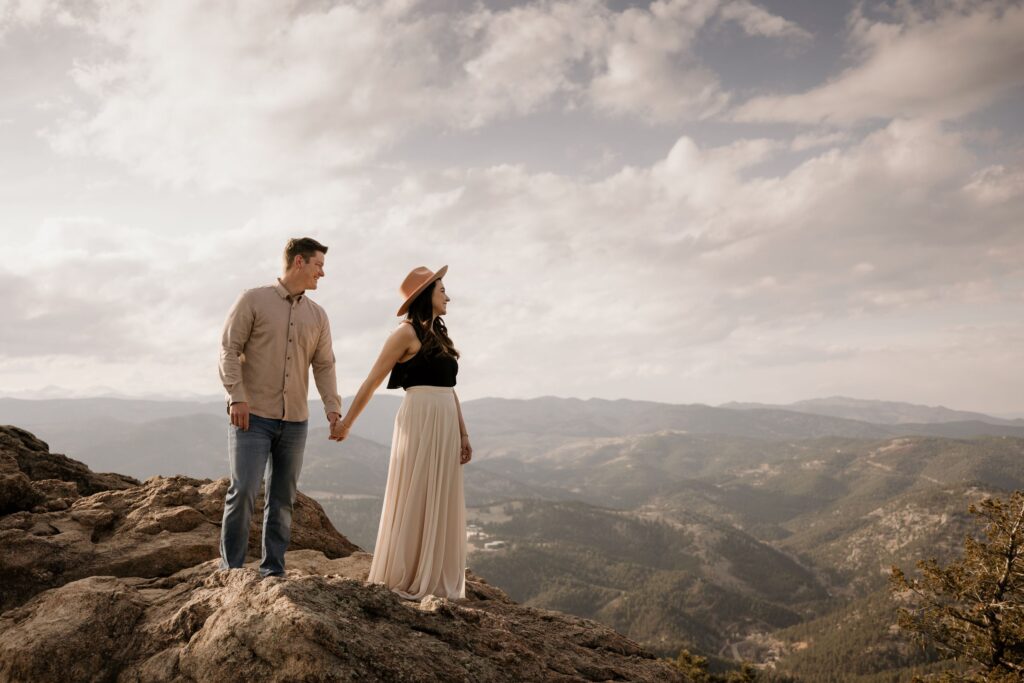 engaged couple at Lost Gulch Colorado for engagement photo shoot.