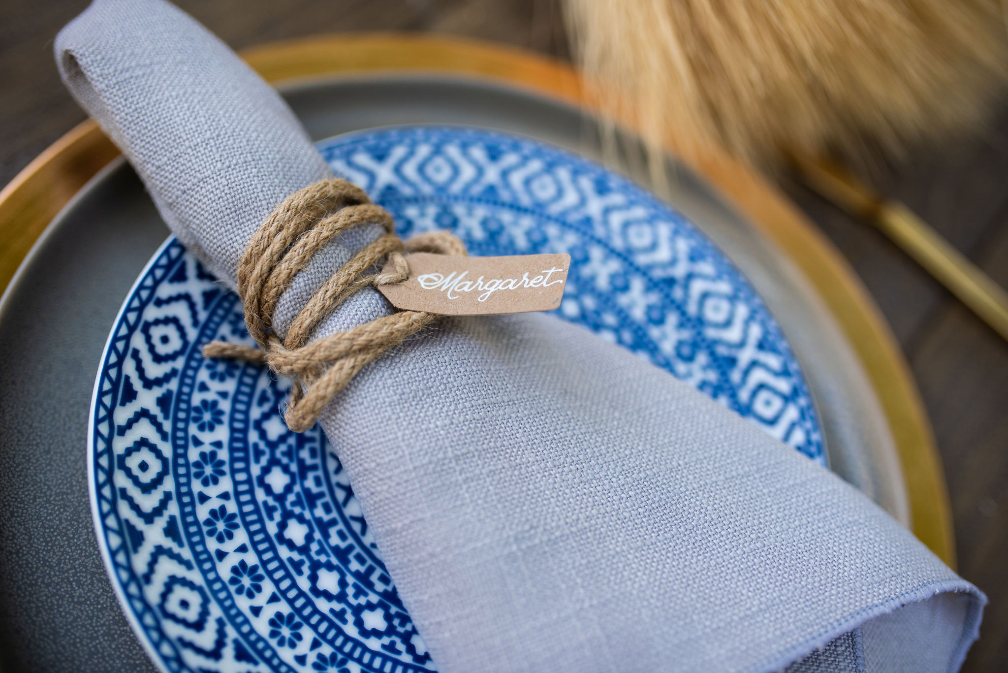 detail image of plate with name and napkin during colorado micro wedding.