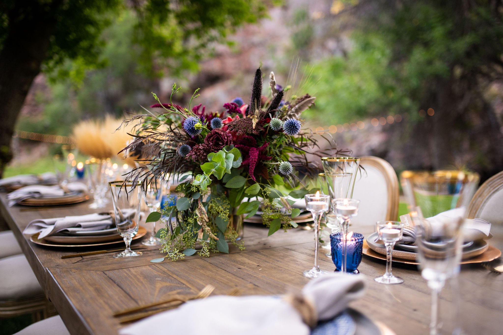 wedding table setup during colorado micro wedding ceremony at river bend venue.