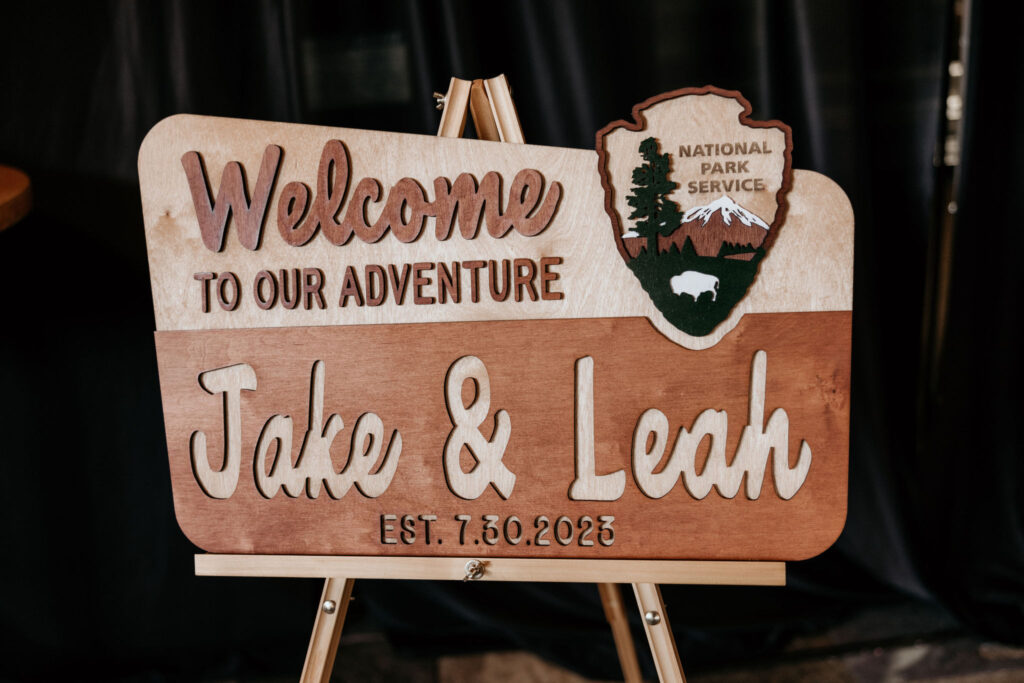 custom welcome sign for a ski mountain wedding in colorado's arapahoe basin.