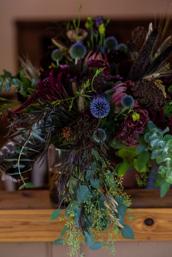 vibrant wedding bouquet by Plume and Furrow for a colorado micro wedding. 