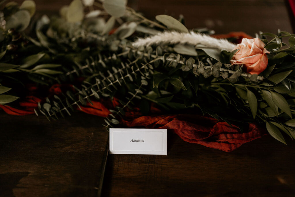 close up image of table setting set up for a micro wedding in the colorado mountains.