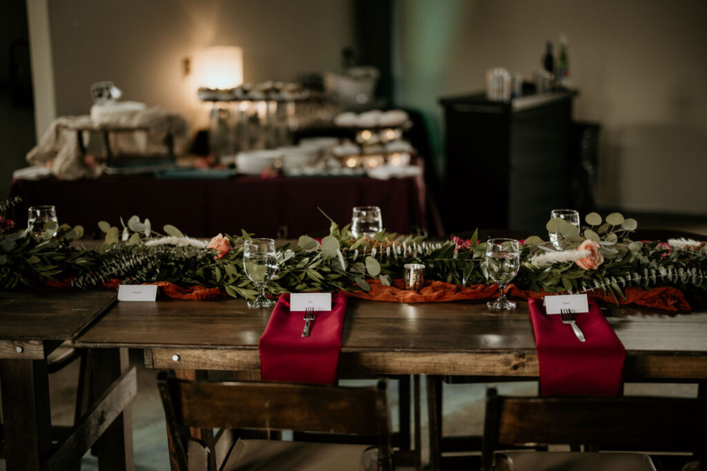 Table setting set up for a micro wedding in the colorado mountains.