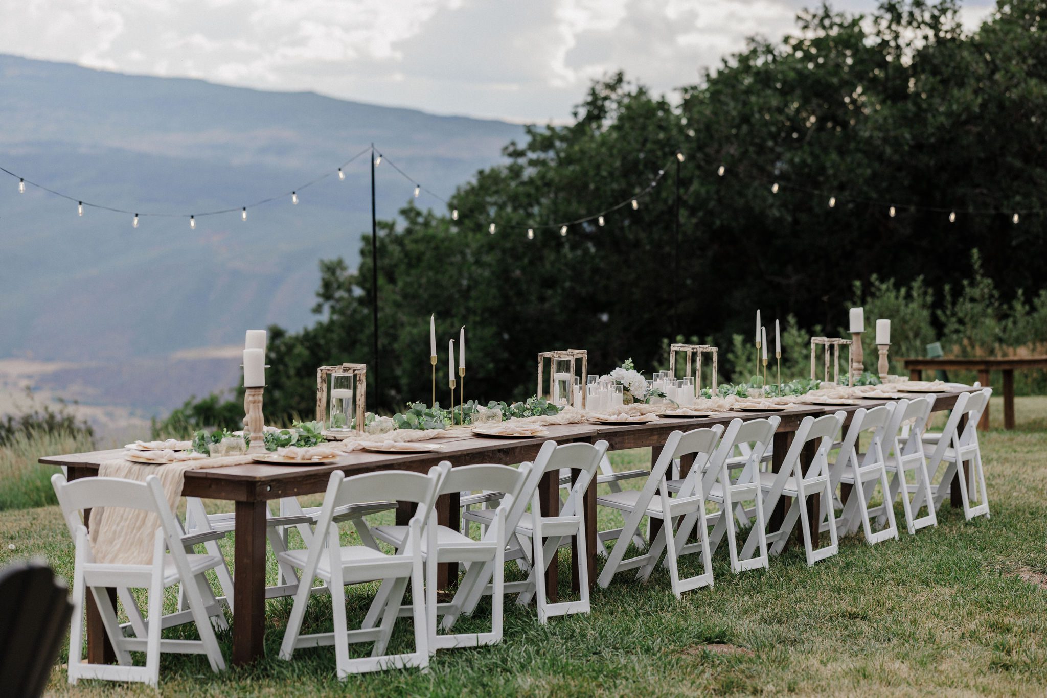 long table set up for a micro wedding reception