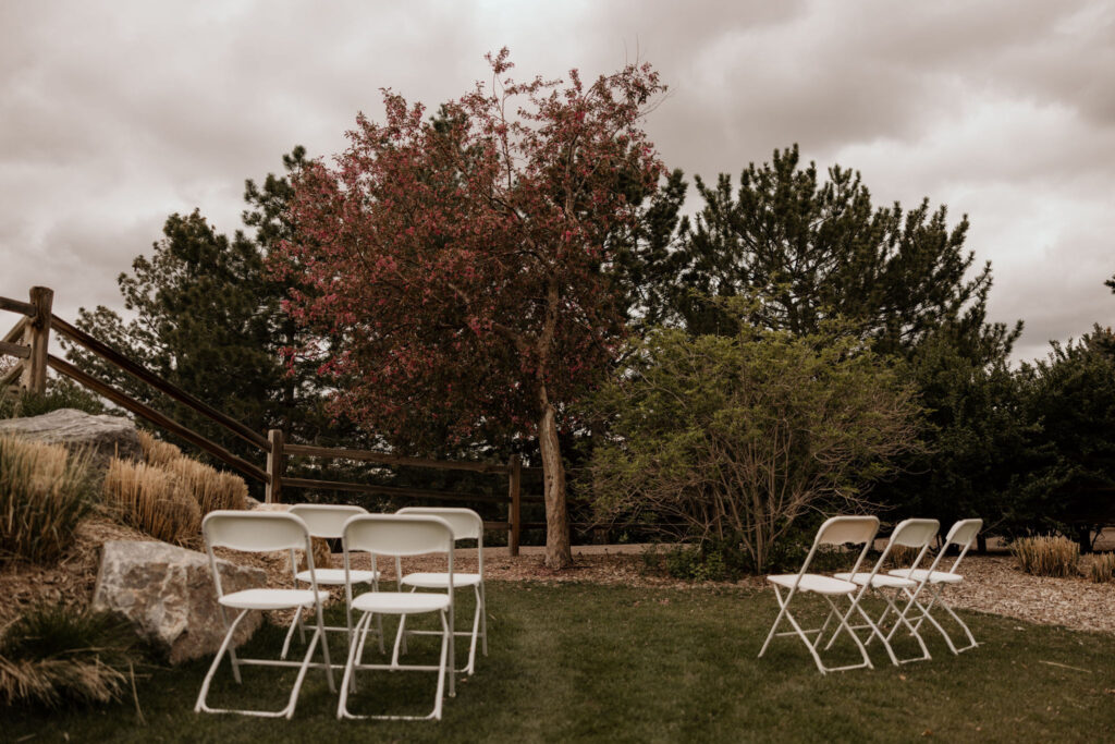 chairs set up for a colorado minimony at hudson gardens in denver.