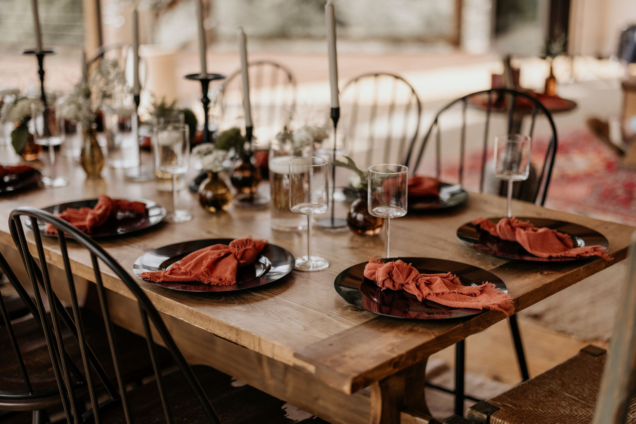 table details set up for a mountain micro wedding reception in colorado.