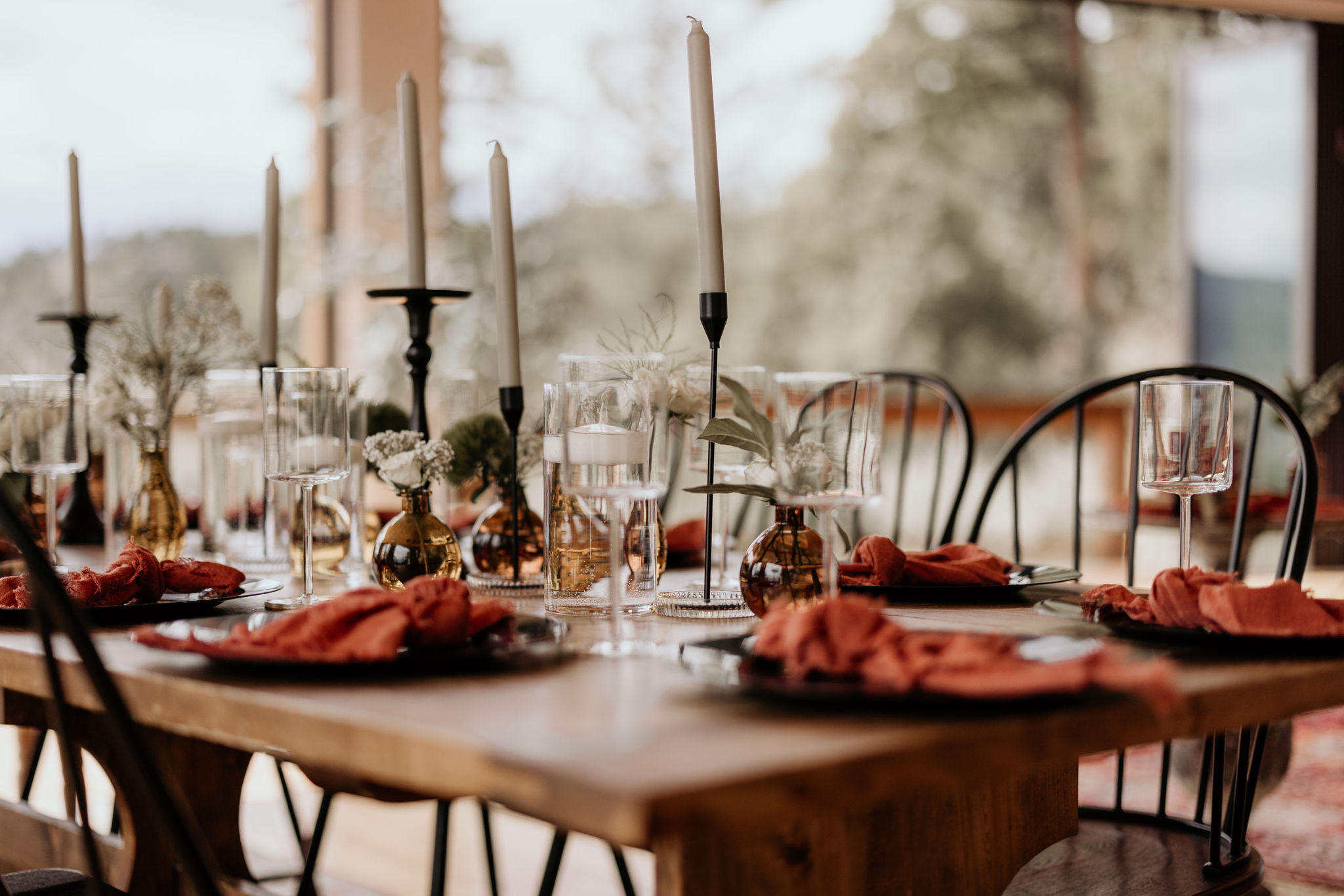 table set up for a private chef dinner at a colorado micro wedding.