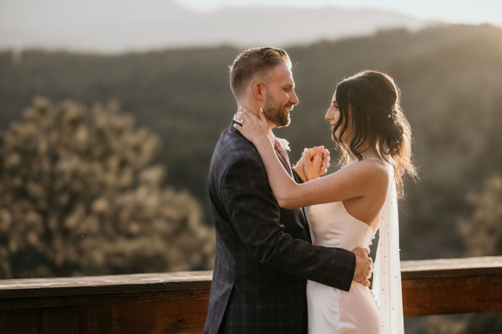 bride and groom share first dance at their outdoor micro wedding in colorado.