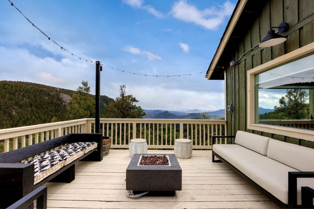 deck overlooking the colorado mountains for a colorado airbnb micro wedding + elopement venue