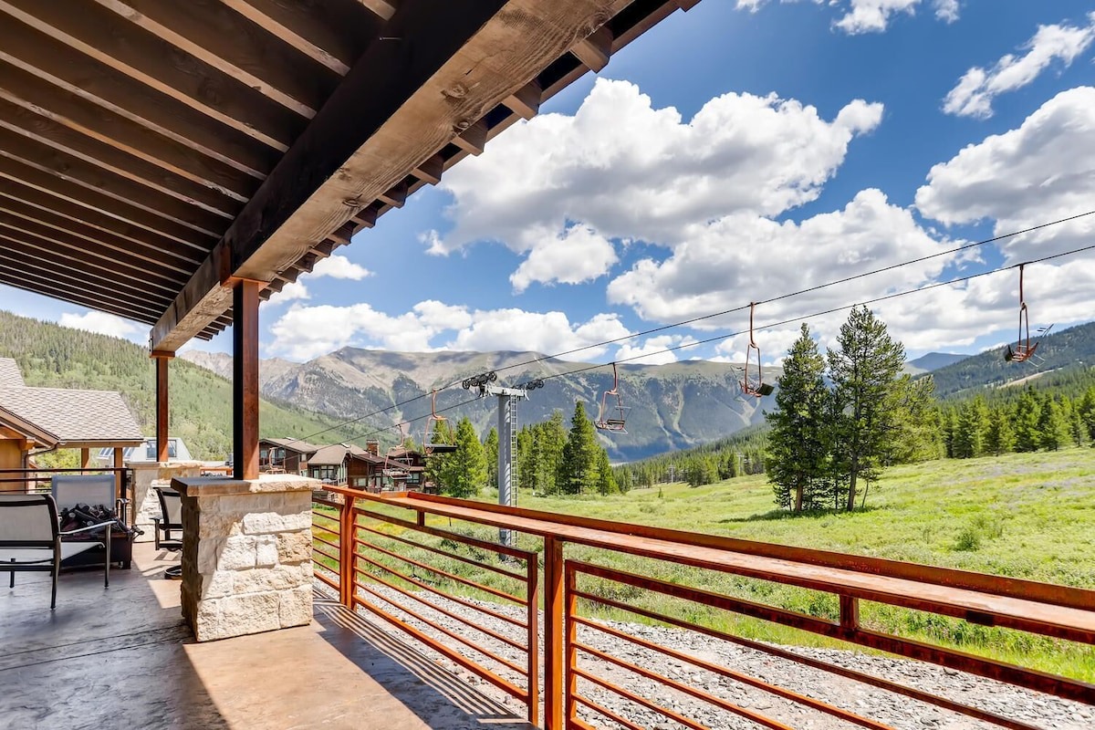 view of mountains and ski slope from deck of colorado micro wedding and elopement venue - vrbo