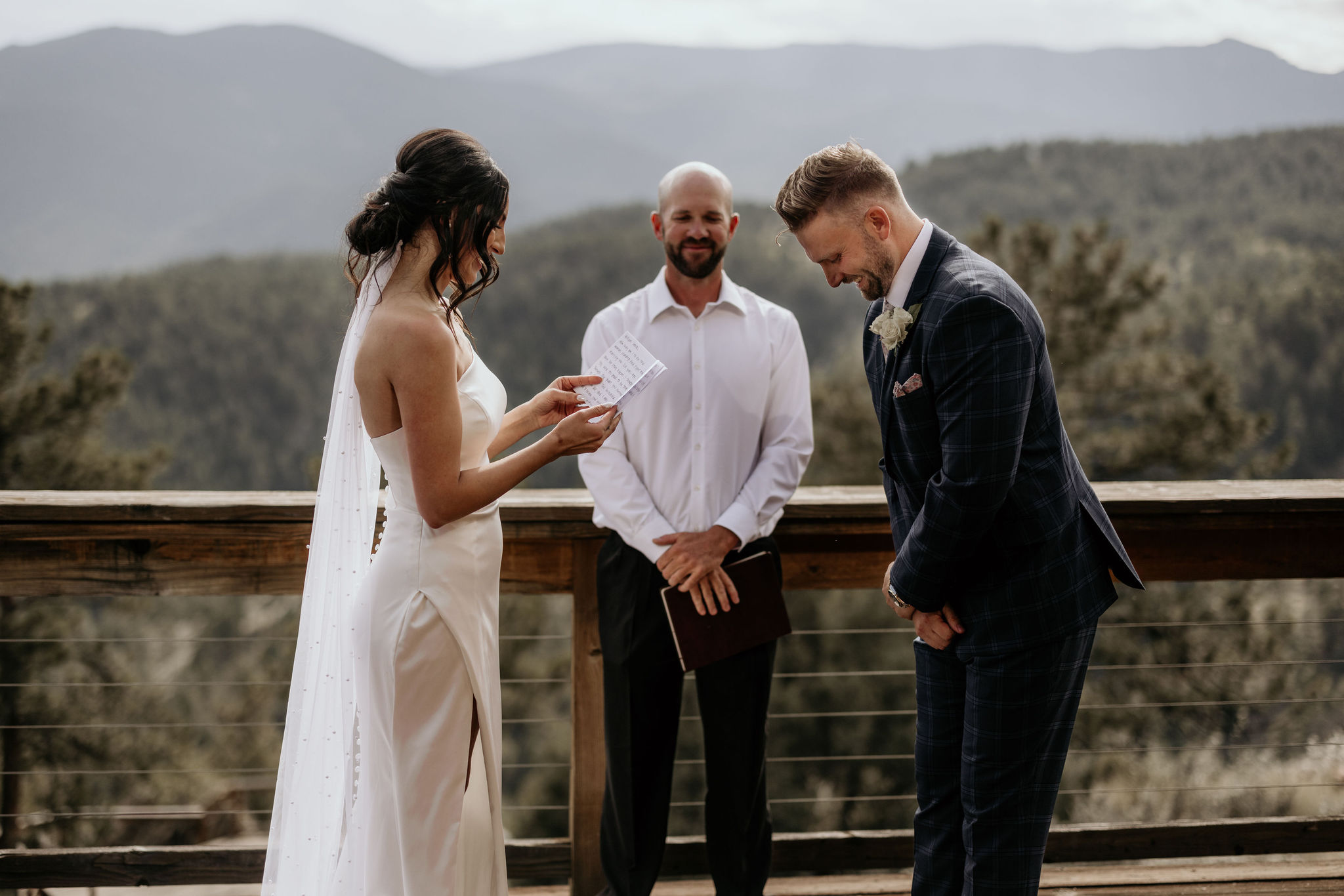 bride and groom say wedding vows during airbnb micro wedding