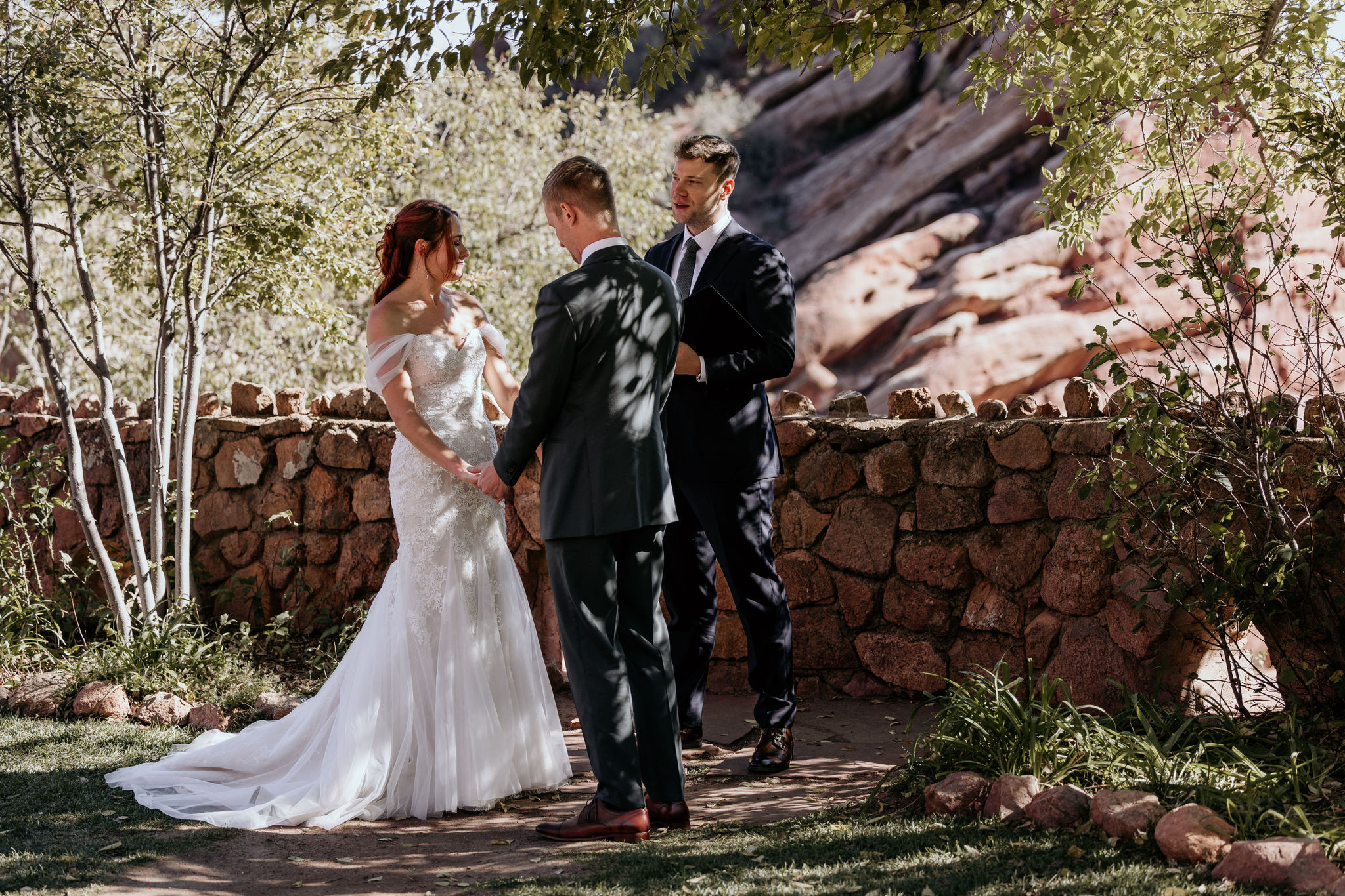 bride and groom during their red rocks wedding ceremony.