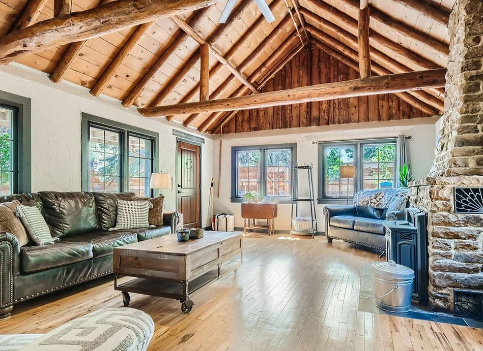 large living room set up at colorado airbnb rental estate for micro weddings and elopements