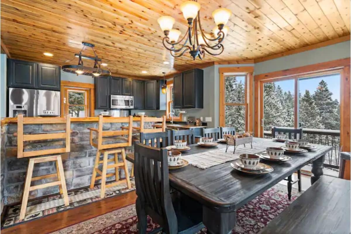 island and kitchen table inside of colorado vrbo micro wedding and elopement venue