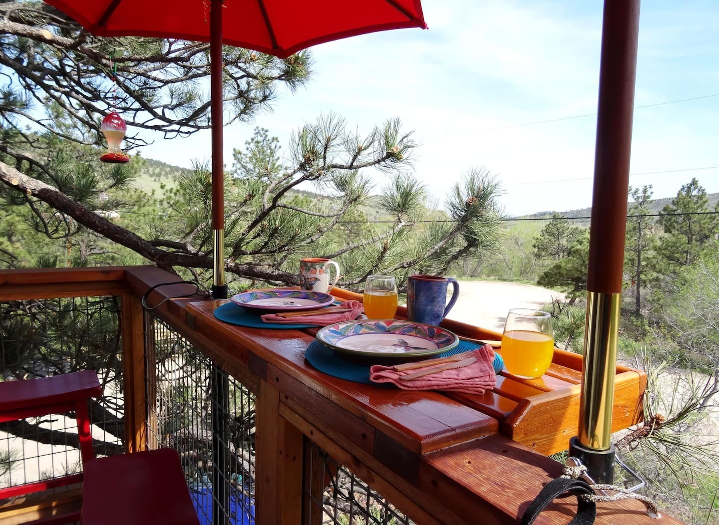 breakfast setup on deck of a colorado airbnb micro wedding venue less than an hour from denver