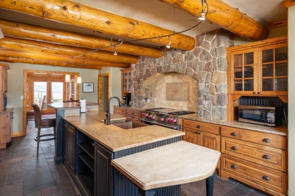 rustic kitchen set up at a colorado airbnb micro wedding venue