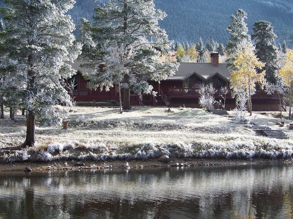 outside view of colorado micro wedding + elopement private estate venue in winter