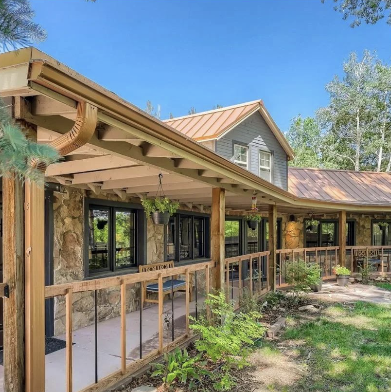 outside view of front porch at colorado airbnb rental estate for micro weddings and elopements