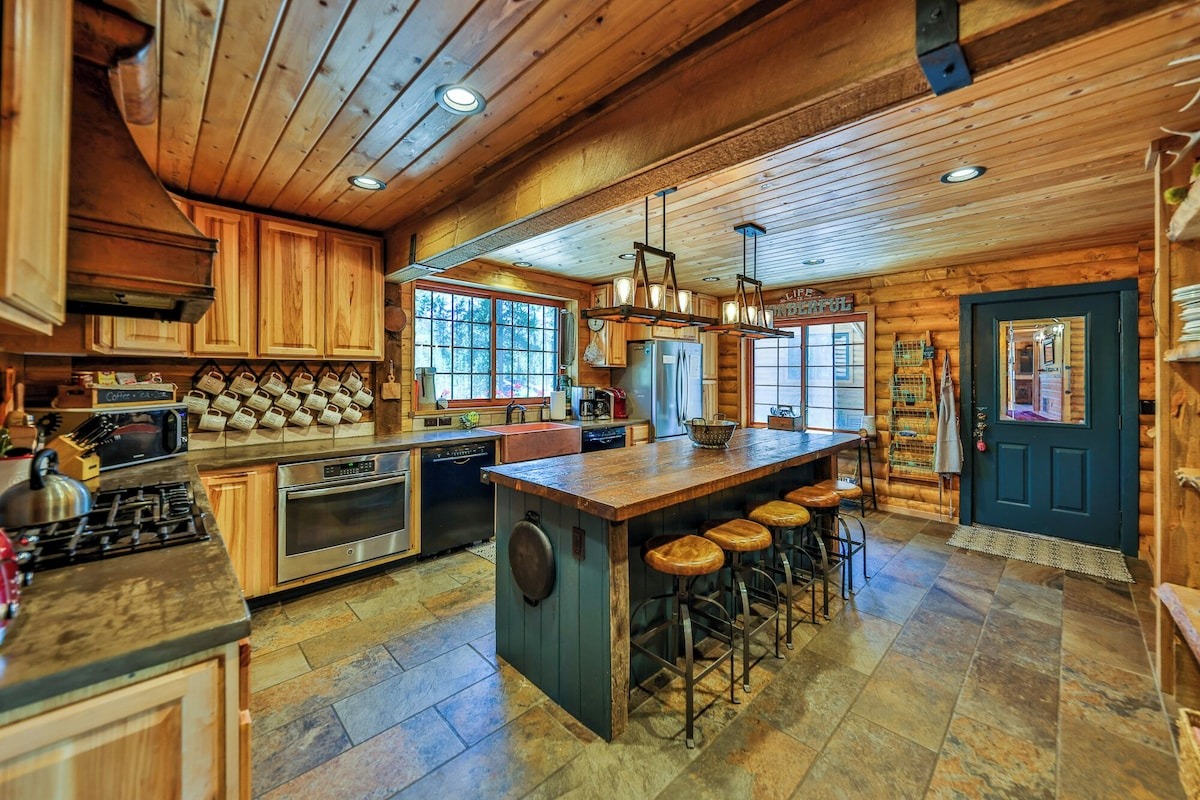 sleek kitchen inside of log cabin in the mountains - colorado vrbo micro wedding + elopement venue