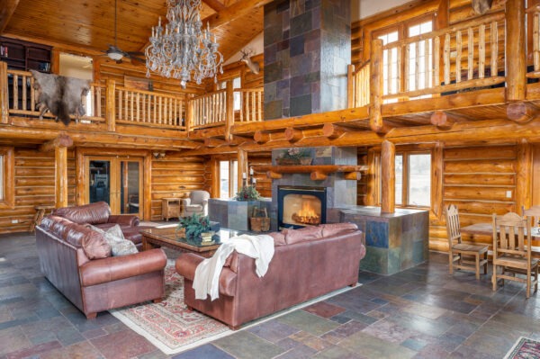 living room inside of log cabin - colorado airbnb micro wedding venue