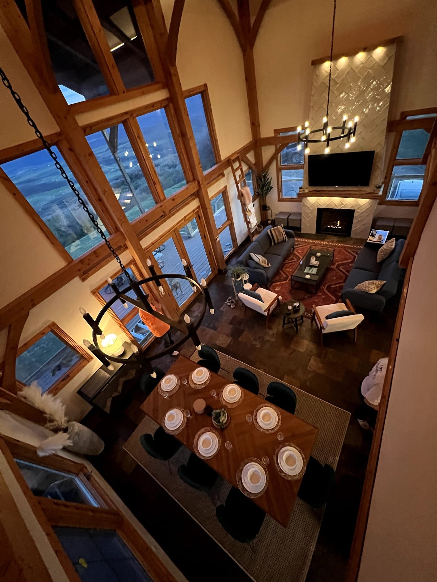 view of large living room in colorado micro wedding + elopement airbnb rental