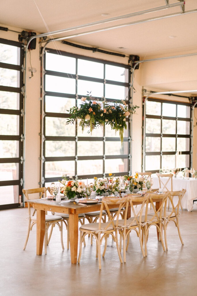 reception dinner table set up at colorado private estate rental for micro weddings and elopements