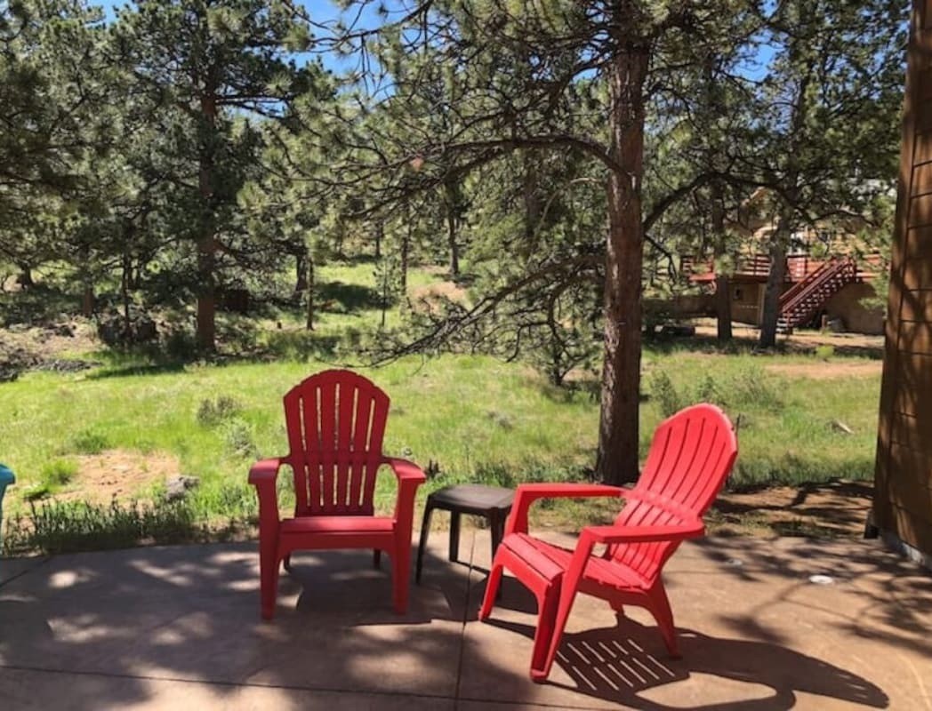 chairs sit on patio at colorado airbnb micro wedding and elopement venue