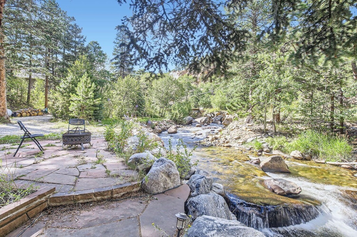 patio set up near creek at colorado micro wedding + elopement venue