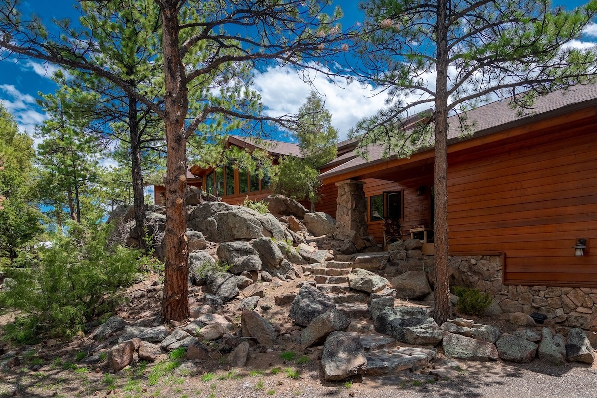 stone steps go up to mountain rental home - colorado airbnb vrbo micro wedding and elopement venue