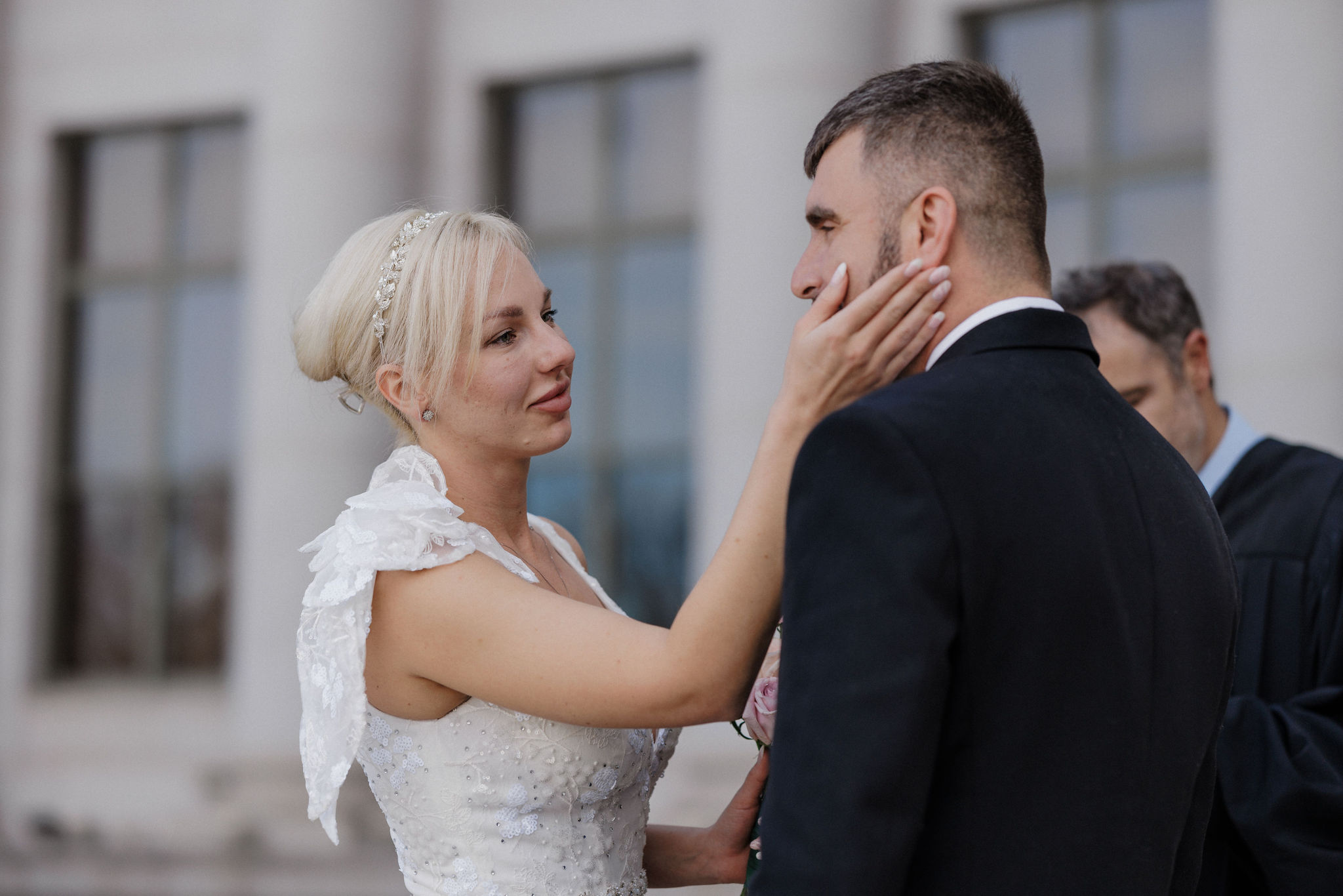 bride and groom during elopement ceremony at denver district court