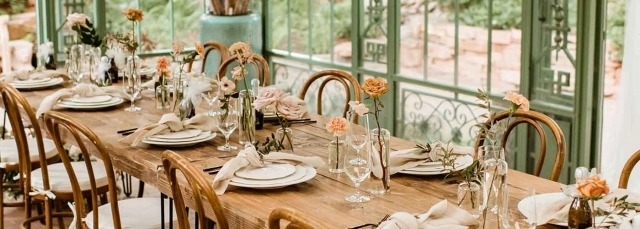 table set up for micro wedding dinner at denver botanic gardens venue
