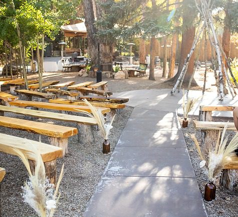 micro wedding ceremony set up outside of accommodations.