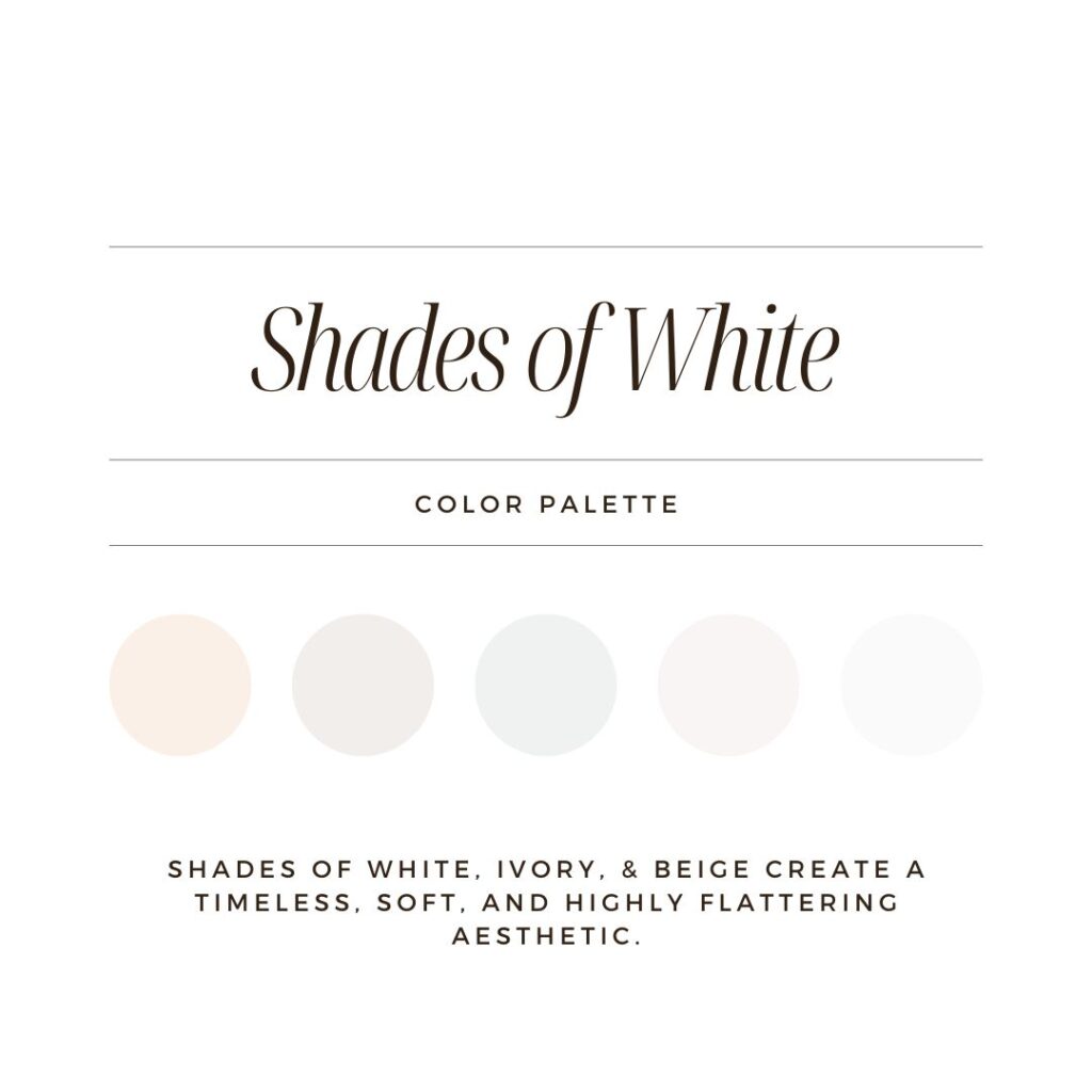 Engagement session outfit color palette featuring shades of white.