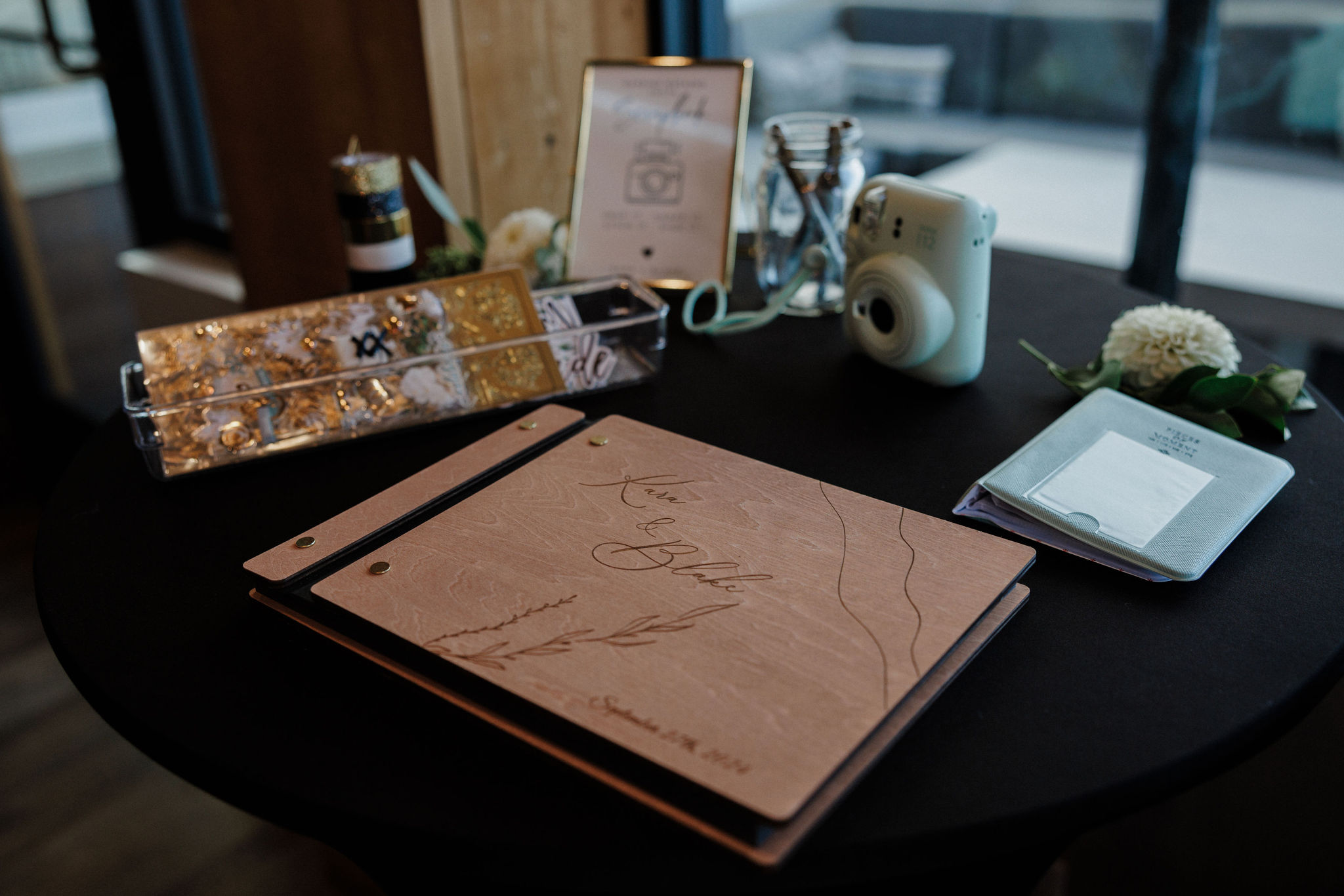 wedding vow books sit on table at micro wedding