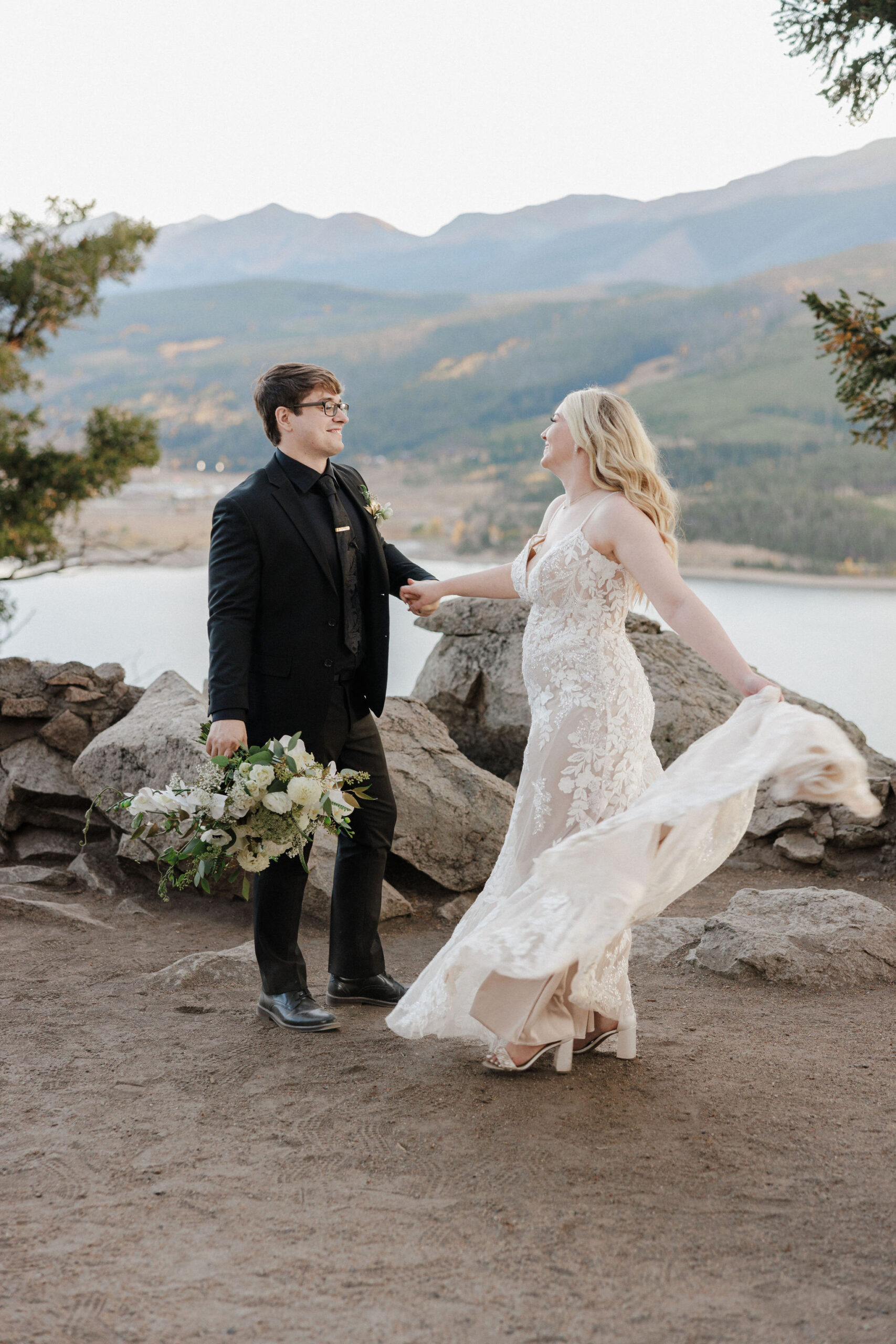 bride and groom dance during wedding weekend photos at sapphire point overlook in colorado