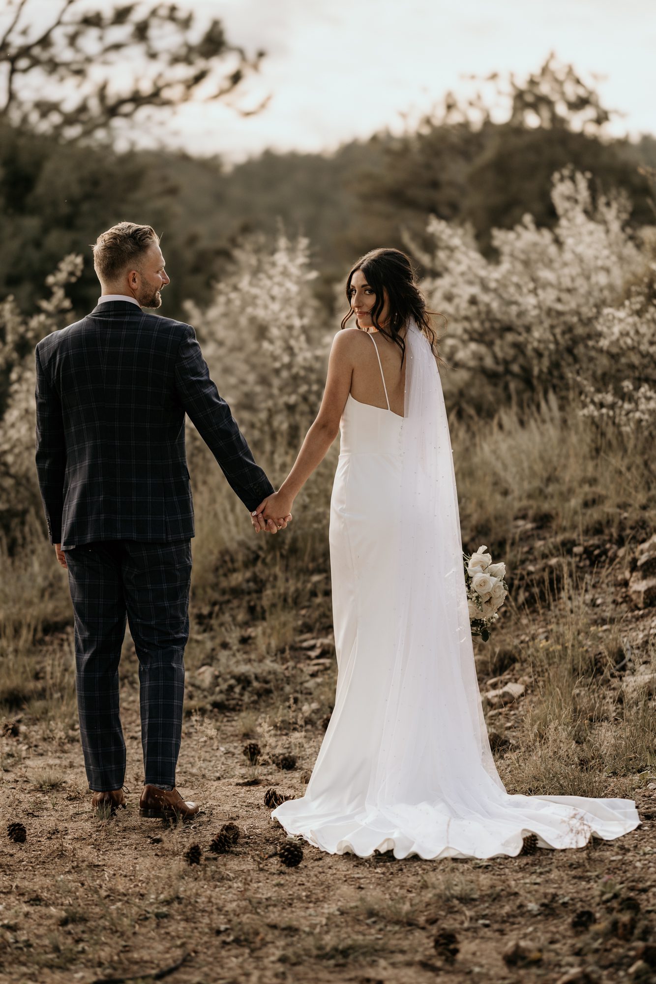 Bride and groom sunset portraits during Airbnb wedding day.