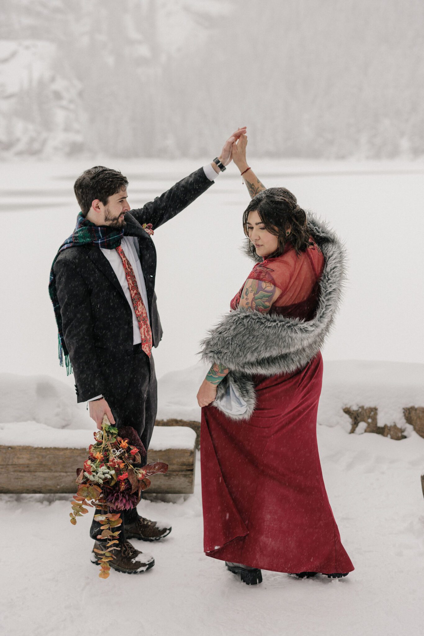 bride and groom get married in the forest of rmnp