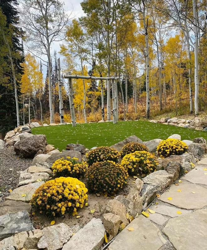 vrbo used for colorado forest weddings - view of ceremony area with arch made of aspens