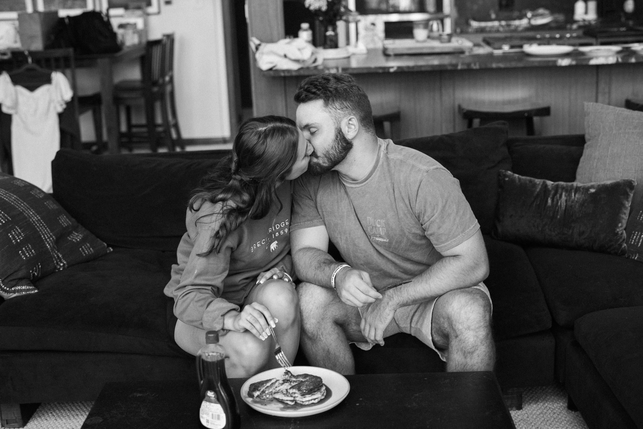 best place to propose in colorado: couple makes pancakes in breckenridge