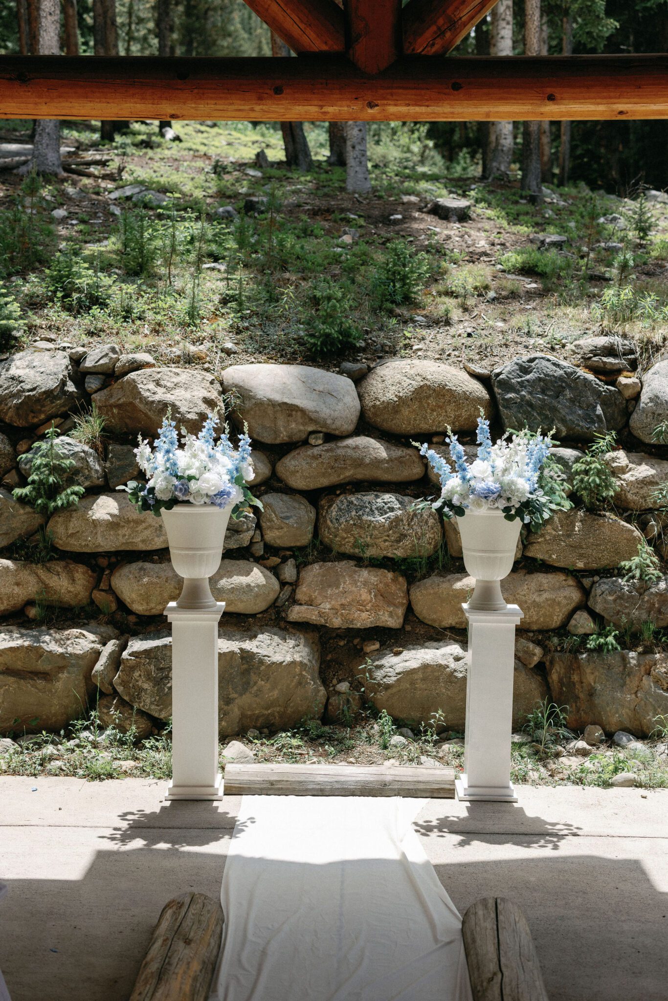 view of the ceremony space for the airbnb wedding in colorado