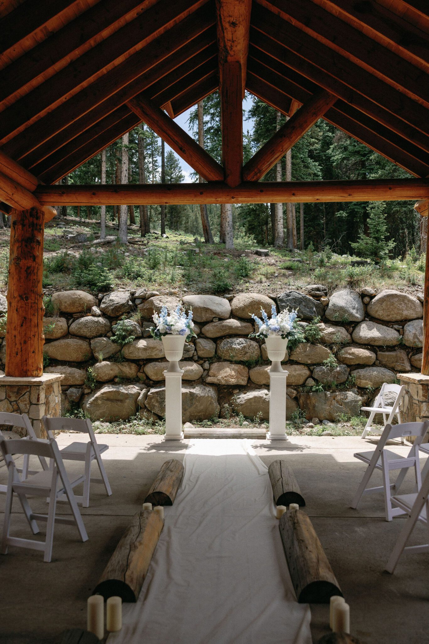 view of the ceremony space at the colorado airbnb wedding