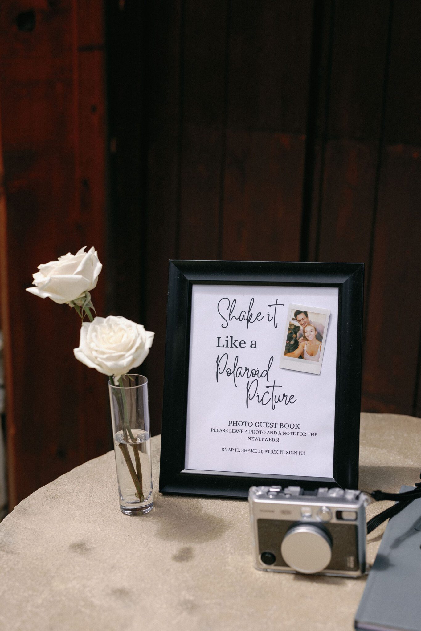 photo station set up for a colorado airbnb wedding